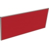 Tischtrennwand in Rot mit Aluminiumrahmen, seitliche Sichtansicht.