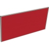 Rote Tischtrennwand mit Aluminiumrahmen, seitliche Sichtansicht.
