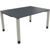 Schreibtisch in lavagrau mit silberaluminiumfarbenen Vierfußbeinen, Ansicht von vorne.
