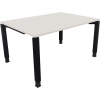 Schreibtisch mit rechteckiger, weißer Oberfläche und anthrazitmetallischen Vierfußgestell.