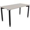 Schreibtisch mit vier runden Füßen in lichtgrau und anthrazit metallic, rechteckige Tischplatte.