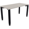 Schreibtisch mit quadratischen Beinen in lichtgrau und anthrazit, 140 x 68-82 x 70 cm.