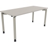 Schreibtisch in lichtgrau mit vier runden Beinen, Maße 160 cm x 68-82 cm x 70 cm.