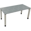 Schreibtisch mit quadratischen Rohren und hellen Beton-Oberfläche in silberaluminium.