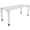 Schreibtisch in diamantweiß mit vier quadratischen Beinen, Maße 1800 x 680-820 x 700 mm.