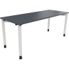 Schreibtisch mit rechteckiger Platte in lavagrau und vier weißen Rundrohrbeinen.