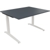 Schreibtisch mit flacher Kufe, höhenverstellbar, in lavagrau und verkehrsweiß.
