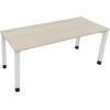 Schreibtisch mit hellen Akazien-Oberfläche und weißen Vierfuß-Rohren, Maße 1800 x 680-820 x 700 mm.