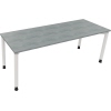Schreibtisch in hellgrauer Betonoptik mit weißen Vierfuß-Rundrohren, Maße 2000 x 680-820 x 700 mm.