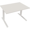 Schreibtisch in diamantweiß mit rechteckiger Tischplatte und zwei stabilen Beinen.