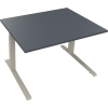 Schreibtisch in lavagrau mit silberaluminium Gestell, höhenverstellbar von 645-1.275 mm.