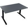 Schreibtisch in lavagrau mit schwarzen Beinen, rechteckige Form und höhenverstellbar.