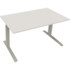 Schreibtisch in diamantweiß mit silberaluminium Beinen, 1400 x 800 mm, höhenverstellbar.