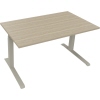 Schreibtisch in Eiche natur mit silberaluminiumfarbener Gestell, Maß: 1400 x 800 mm.