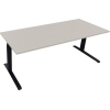 Schreibtisch in lichtgrau mit anthrazit metallic Füßen, Maß 2000 x 645-1275 x 800 mm.