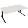 Schreibtisch in diamant weiß mit anthrazit metallic Gestell, Maße 2.000 x 645-1.275 x 900 mm.