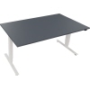 Schreibtisch in lavagrau mit verstellbarer Höhe, rechteckige Form und weiße Tischbeine.