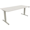Schreibtisch in diamantweiß mit silberaluminium Gestell, maße 1.800 x 625-1.285 x 800 mm.