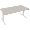 Lichtgrauer Schreibtisch mit verstellbaren Füßen, Maße 1.800 x 625-1.285 x 800 mm.