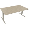 Schreibtisch in Eichenoptik mit silberaluminiumfarbenem Gestell, Maß 1.800 x 625-1.285 x 900 mm.