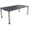 Schreibtisch mit rechteckiger Fläche, vier Füßen aus Quadratrohr in lavagrau und silberaluminium.
