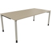 Schreibtisch mit vier runden Rohren, Eichenoberfläche und silbernen Aluminiumfüßen, 2000 x 1000 mm.