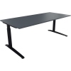 Schreibtisch mit flacher Kufe in lavagrau und anthrazitmetallic, seitliche Ansicht.