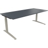 Schreibtisch in lavagrau mit quadratischen Rohren, höhenverstellbar, Maße 2000 x 650-850 x 900 mm.