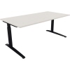 Schreibtisch in diamantweiß mit anthrazitmetallic Beinen, rechteckige Form und höhenverstellbar.