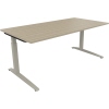 Schreibtisch in Eichenoptik mit silberner Aluminiumbasis, Höhe 900 mm, 1800 mm breit.