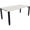Schreibtisch mit quadratischen Füßen in diamantweiß und anthrazitmetallic, 180 x 68-82 x 90 cm.