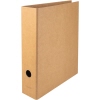 Brauner Ordner aus veredelter Buchbinderpappe, 80 mm breit, mit Griffloch auf der Seite.