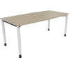 Konferenztisch in verkehrsweiß mit Tischplatte in Eiche natur, Maße 1800 x 680-820 x 800/900 mm.