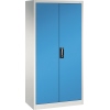 Lichtblauer Werkzeugschrank mit zwei Flügeltüren und zentralem Schloss, aus Stahl gefertigt.