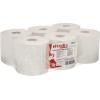 Sechs Rollen WYPALL Wischtücher L10 Control™ in Verpackung, seitliche Ansicht.