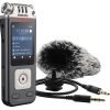Digitales Diktiergerät Philips VoiceTracer DVT7110 mit Mikrofon, Windschutz und Kabel.