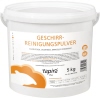 Weißer Eimer mit 5 kg Geschirr-Reinigungspulver ohne Chlor und Kalkblocker.