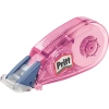 Pritt Korrekturroller in pink mit transparentem Gehäuse und blauer Abdeckkappe.