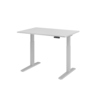 Höhenverstellbarer Schreibtisch in grau silber mit Tast-Schalter und schlichtem Design.