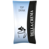 Tüte mit Kaffeeweißer Della Crema, weiß-blauer Hintergrund, mit stilisiertem Kaffeebecher-Symbol.