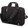 Schwarze Notebooktasche aus RPET mit Tragegriff und abnehmbarem Schultergurt.
