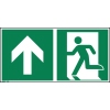 Hinweisschild mit Richtungspfeil nach oben und laufender Person zur Fluchtwegweisung.