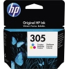 HP Tintenpatrone 305 in cyan, magenta und gelb in Verpackung mit Schmetterlingen.