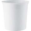 Weißer, moderner Papierkorb mit strukturierter Außenoberfläche und glatter Innenfläche.