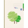 Liniert, DIN A4 Kladde mit braunem Geweberücken und grünem Baum-Motiv auf der Vorderseite.
