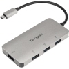 Targus USB-C-Hub mit einem Kabel und mehreren USB-Anschlüssen in silberner Ausführung.