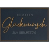Faltkarte in Dunkelblau mit goldener Schrift "Herzlichen Glückwunsch zum Geburtstag".