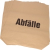Brauner Müllsack mit der Aufschrift „Abfälle“ in schwarzer Schrift.