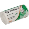 Rolle mit Müllbeuteln, 18 l, in weiß mit grüner Aufschrift und einfacher Öffnungsperforation.