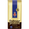 Goldfarbener Kaffeebeutel mit schwarzer Schrift und Wappen, beschriftet mit 'Dallmayr prodomo'.